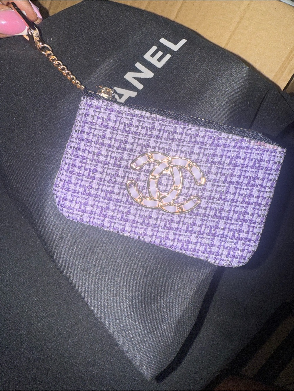 Lilac Tweed Card Pouch with Gold CC Charm